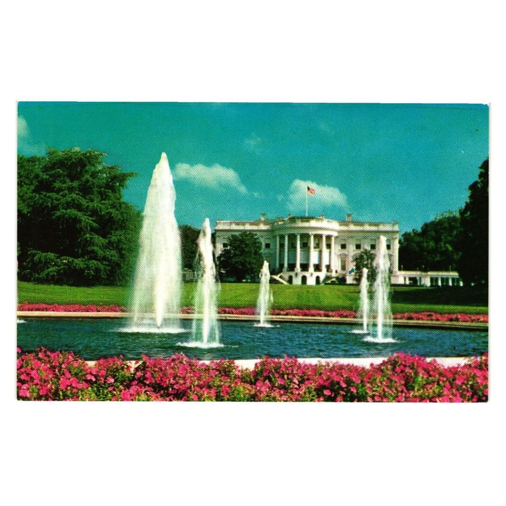 Vintage Postcard White House Water Fountains Presidential Home Gardens